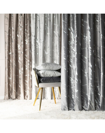 Zasłona ze srebrnym marmurowym nadrukiem, na taśmie marszczącej, kolor jasny szary, wysokość do 290 cm, Marma - szyta na wymiar