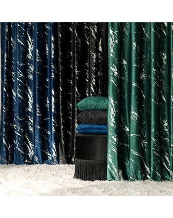 Zasłona welwetowa ze srebrnym marmurowym nadrukiem, na taśmie marszczącej, kolor ciemna butelkowa zieleń, wysokość do 290 cm, Marma - szyta na wymiar