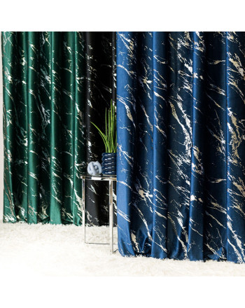 Zasłona welwetowa ze srebrnym marmurowym nadrukiem, na taśmie marszczącej, kolor granatowy, wysokość do 290 cm, Marma - szyta na wymiar