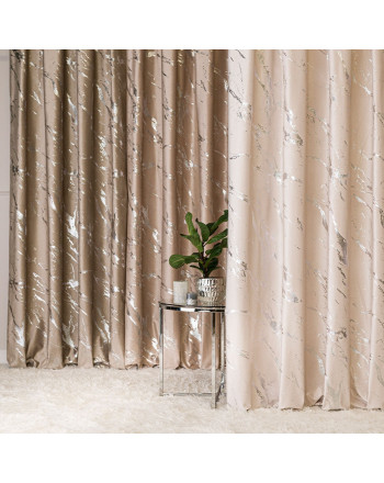 Zasłona welwetowa ze srebrnym marmurowym nadrukiem, na taśmie marszczącej, kolor kremowy, wysokość do 290 cm, Marma - szyta na wymiar