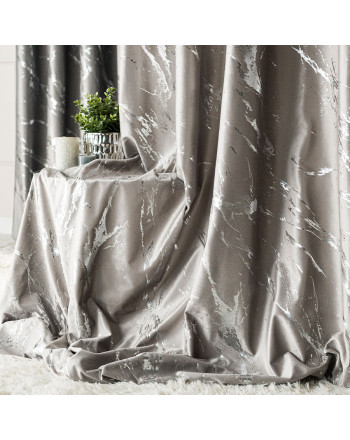 Welwetowy materiał na zasłony ze srebrnym marmurowym nadrukiem, kolor szary beżowy, wysokość 300 cm, Marma - sprzedawany na metry