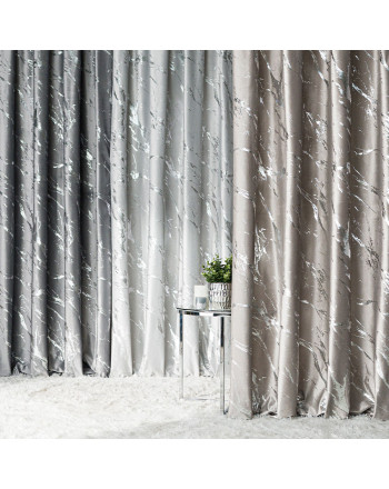 Zasłona welwetowa ze srebrnym marmurowym nadrukiem, na taśmie marszczącej, kolor szary beżowy, wysokość do 290 cm, Marma - szyta na wymiar