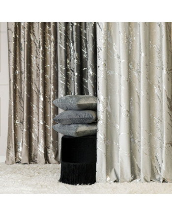 Zasłona welwetowa ze srebrnym marmurowym nadrukiem, na taśmie marszczącej, kolor pastelowy szary, wysokość do 290 cm, Marma - szyta na wymiar