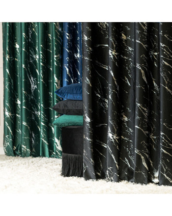 Zasłona welwetowa ze srebrnym marmurowym nadrukiem, na taśmie marszczącej, kolor czarny, wysokość do 290 cm, Marma - szyta na wymiar