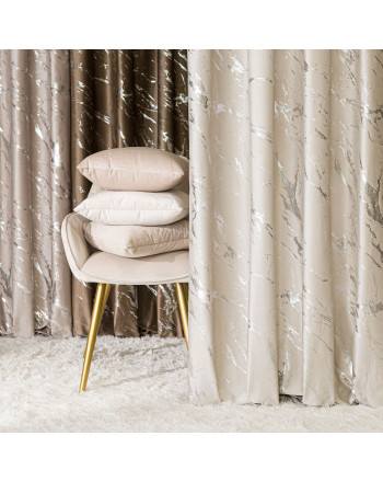 Zasłona welwetowa ze srebrnym marmurowym nadrukiem, na taśmie marszczącej, kolor jasny kremowy, wysokość do 290 cm, Marma - szyta na wymiar