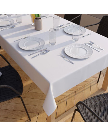 Biały obrus wodoodporny, gładki wykończony listwą, Nina - szyty na wymiar