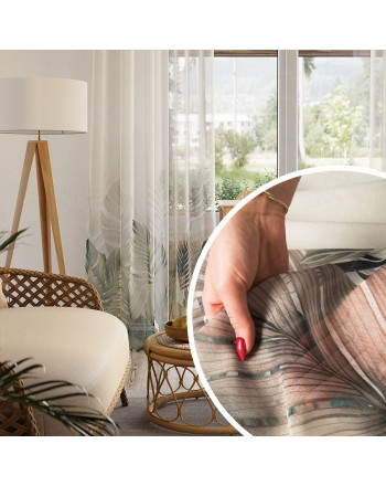 Firana etamina z ołowianką, drukowany  wzór od dołu, wysokość 295 cm, Tropikalna oaza - sprzedawana na metry