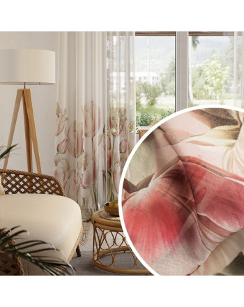 Firana z etaminy z ołowianką, z kolorowym nadrukiem, wysokość 295 cm, Tulipan - sprzedawana na metry