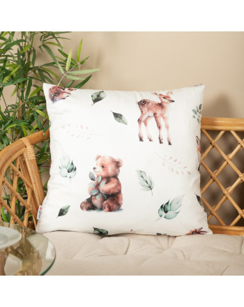 Dekoracyjna poszewka welwetowa w leśne zwierzątka, poszewka do pokoju dziecięcego, rozmiar 45x45 cm
