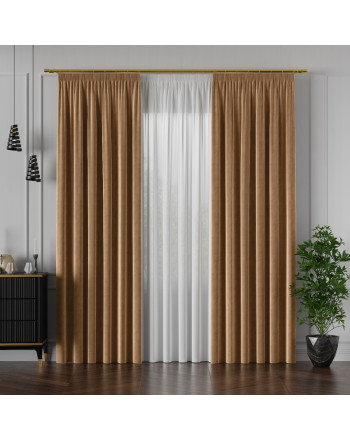 PREMIUM ALLURE Ekskluzywna zasłona na taśmie wave Velvet, kolor camelowy 