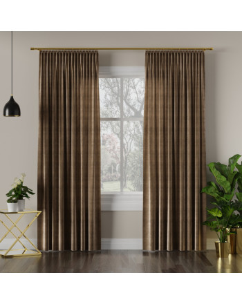 Welwetowa zasłona gotowa na taśmie Velvi, kolor brązowy, dostępna w kilku rozmiarach 