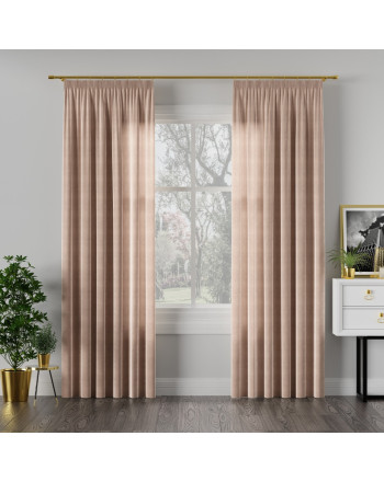 Welwetowa zasłona gotowa na taśmie Velvi, kolor jasny beżowy, dostępna w kilku rozmiarach 