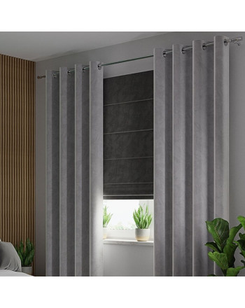 Gotowa zasłona z miękkiej welwetowej tkaniny Velvi, kolor szary na przelotkach