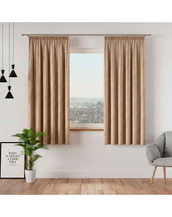 Welwetowa zasłona gotowa na taśmie Velvi, kolor ciemny beżowy, rozmiar 140x160 cm 