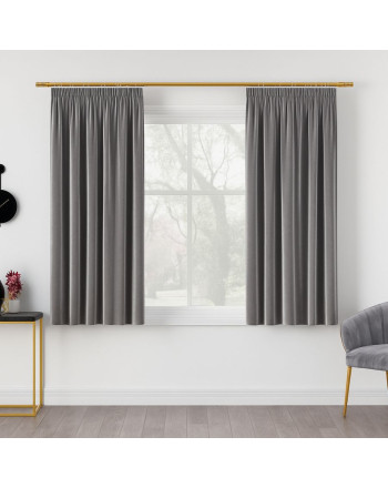 Welwetowa zasłona gotowa na taśmie Velvi, kolor jasny szary, rozmiar 140x160 cm 