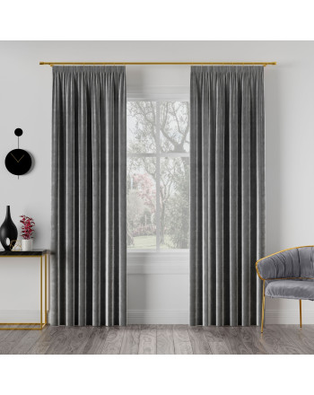 Welwetowa zasłona gotowa na taśmie Velvi, kolor ciemny szary, dostępna w kilku rozmiarach 