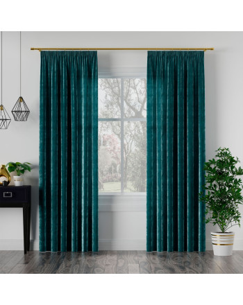 Welwetowa zasłona gotowa na taśmie Velvi, kolor ciemny turkusowy, dostępna w kliku rozmiarach