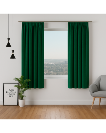 Welwetowa zasłona gotowa na taśmie Velvi, kolor butelkowy zielony, rozmiar 140x160 cm 