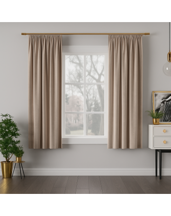 Welwetowa zasłona gotowa na taśmie Velvi, kolor szaro-beżowy, rozmiar 140x160 cm 