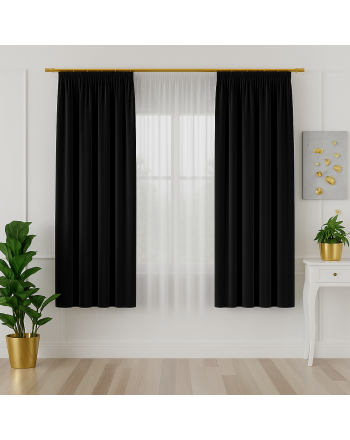 Welwetowa zasłona gotowa na taśmie Velv, kolor czarny rozmiar 140x160 cm 