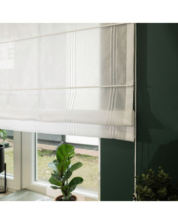 Roleta rzymska firanowa do kuchni z pionowymi pasami, błyszcząca siatka, kolor biały