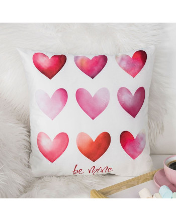 Poszewka z welwetu z sercami Be Mine, 40x40cm, kolor biały