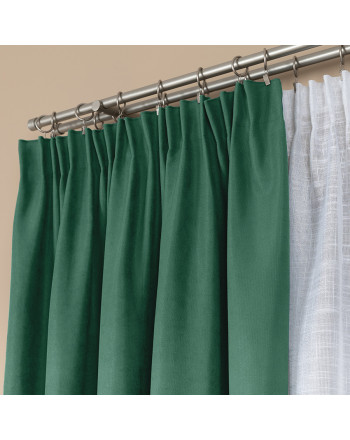 Miękka zasłona gotowa na taśmie o strukturze płótna, rozmiar 140x250 cm, kolor ciemny zielony