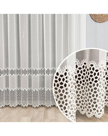 Długa nowoczesna kremowa firana z geometrycznym wzorem, wysokość 280 cm - sprzedawana na metry