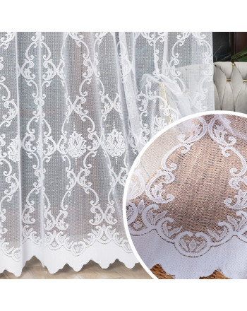 Długa firanka gotowa żakardowa ze wzorem ornamentowym, kolor biały, dostępna w kliku rozmiarach, Dilara