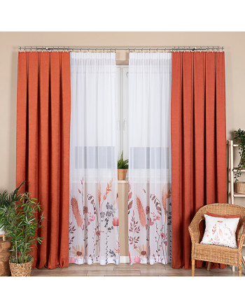 Firana gotowa z woalu na taśmie w stylu boho w polne kwiaty Alana, rozmiar 140x250 cm