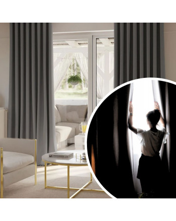 Gotowa zasłona do salonu 100% zaciemniająca na taśmie, kolor szary, rozmiar UŻYTKOWY 155x300 cm