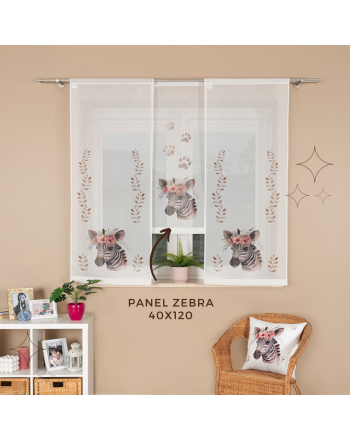 Panel firanowy o strukturze lnu do pokoju dziecięcego z motywem zebry, rozmiar 40x120 cm