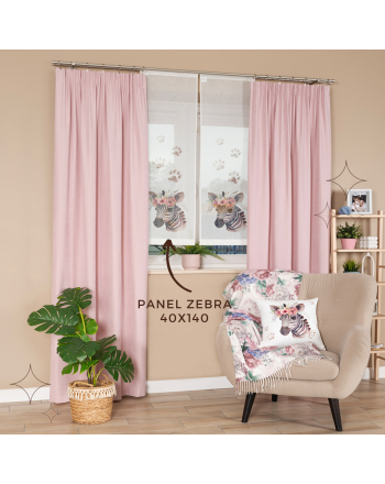 Panel firanowy o strukturze lnu do pokoju dziecięcego z motywem zebry, rozmiar 40x140 cm