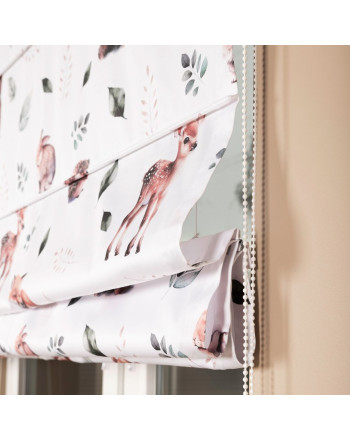 Roleta rzymska z satyny bawełnianej leśne zwierzęta, rozmiar 150x160 cm, kolor biały