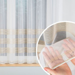 Biała firanka żakardowa ze wzorem pasowym ze złotego lurexu, wysokość 160 cm, Michalina - sprzedawana na metry