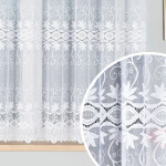 Krótka firanka żakardowa ze wzorem roślinnym, wykończona bordiurą, kolor biały, wysokość 160 cm - sprzedawana na metry