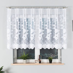 Krótka firanka żakardowa do kuchni z dużym kwiatowym wzorem, wysokość 120 cm - sprzedawana na metry