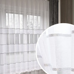 Długa firana do salonu z nabłyszczane puszystej przędzy z ozdobnymi pasami ze srebrną nicią, wysokość 300 cm - sprzedawana na metry