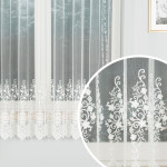 Kremowa firana z delikatnym, roślinnym haftem, 121377, wysokość 180 cm - sprzedawana na metry