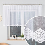 Krótka firanka żakardowa ze wzorem na samym dole, kolor biały, wysokość 100 cm - sprzedawana na metry