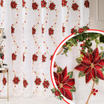 Długa firana do salonu, etamina ze świątecznym czerwono-złotym haftem i ołowianką, wysokość 290 cm - sprzedawana na metry