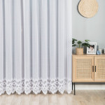 Długa firana żakardowa ze wzorem ażurowym na samym dołem, kolor biały, wysokość 250 cm, Felicja - sprzedawana na metry