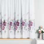 Firanka woalowa z ołowianką, drukowana w fioletowe kwiaty, wysokość 157 cm, Dalia - sprzedawana na metry