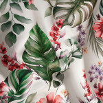 Zaciemniający materiał na zasłony, Luca, szerokość 145 cm, kolor biały z kwiatowym nadrukiem - sprzedawana na metry