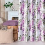 Welurowy materiał na zasłony, biały z kolorowym nadrukiem, szerokość 150 cm, Wisteria - sprzedawany na metry