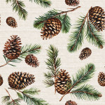 Wodoodporny materiał na zasłony lub obrusy, kolorowy nadruk, szerokość 160 cm, Szyszki - sprzedawany  na metry