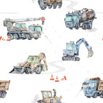 Tkanina zasłonowa drukowana do pokoju dziecka, kolor niebiesko-szary, szerokość 140 cm, Pojazdy - sprzedawana na metry