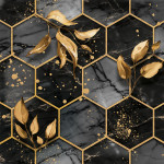 Tkanina zasłonowa blackout drukowana, kolor ciemnoszary, ze złotymi ze złotymi zdobieniami, szerokość 145 cm, Maxim - sprzedawana na metry