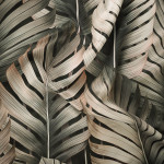 Zaciemniający materiał na zasłony, kolor ciemnozielony z nadrukiem w liście, szerokość 145 cm, Tropicana - sprzedawana na metry