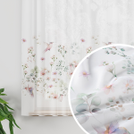 Firanka woal z ołowianką z nadrukiem ptaków i kwiatów, kolor różowy, wysokość 157 cm, Polina - sprzedawana na metry